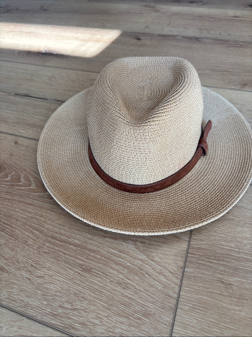 Women's Tan Straw Fedora with Brown Band